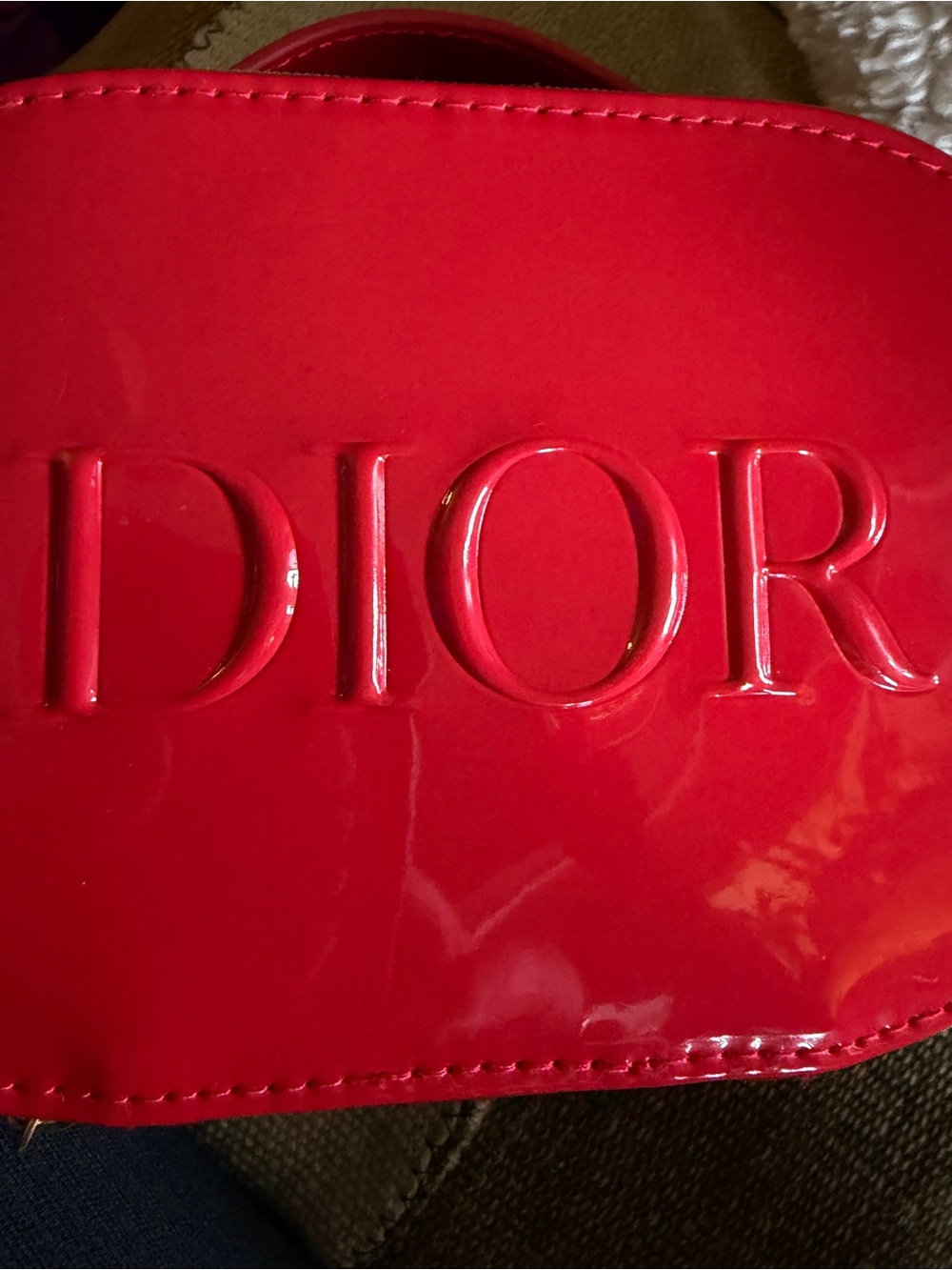 DIOR Red Patent Leather Embossed Logo Crossbody with Gold Chain - Picture 2 of 11